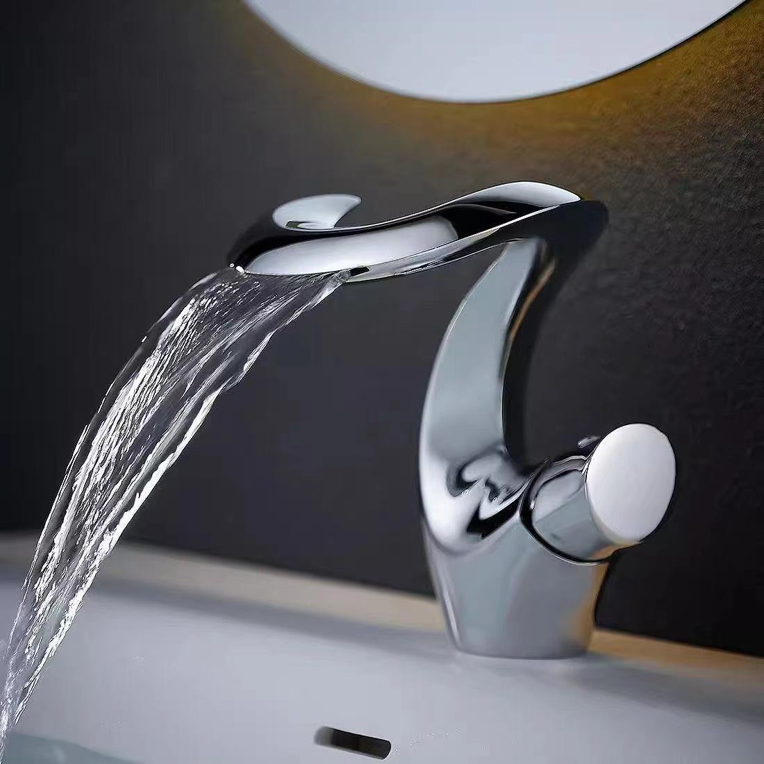 Cross-Border All-Copper Waterfall Basin Faucet Bathroom Bathroom Counter Basin Wash Basin Hot and Cold Faucet Household