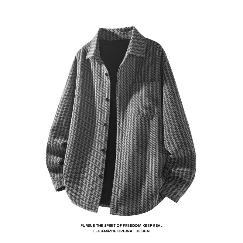 American Retro Herringbone Shirt Jacket For Men Lapel Style_voghion.com