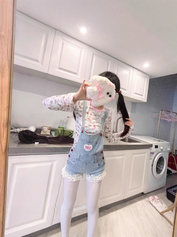 日系软妹甜美多巴胺牛仔背带裤女学生韩版显瘦夏季新款连体短裤潮|undefined