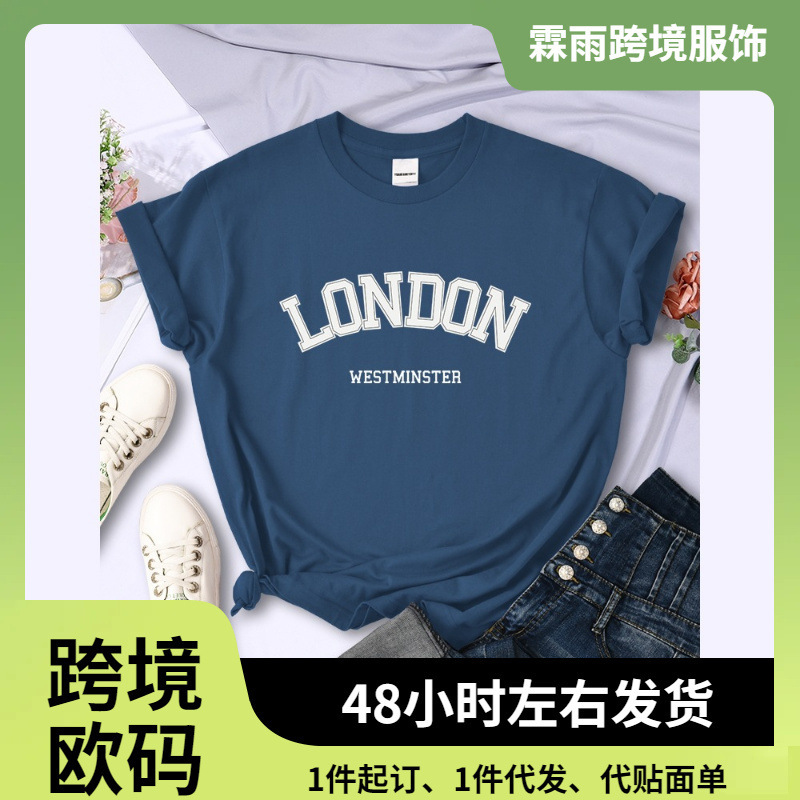 [European Size] Letter T-Shirt Women's Summer Breathable Short Top Casual Sports T-Shirt Clothes Sweat