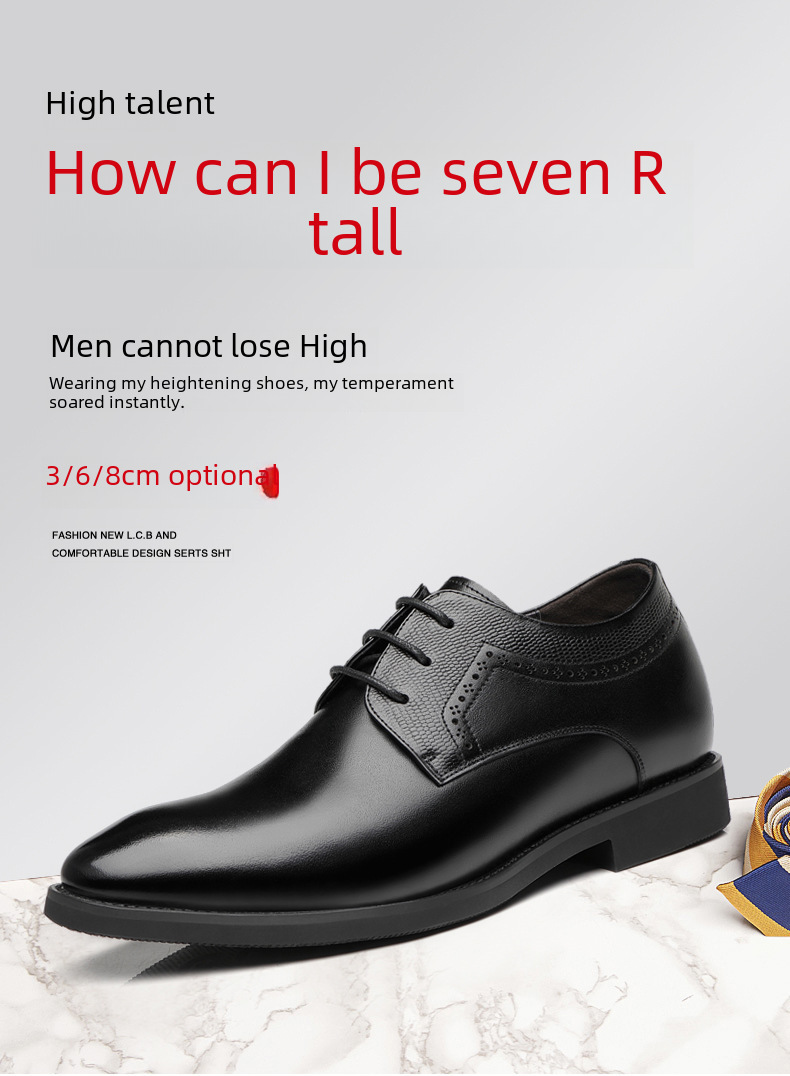 Men's 8cm6cm Inner Height Increasing Shoes Men's Korean Style Business Dress Pointed Toe Casual Men's Leather Shoes Bridegroom's Wedding Shoes_vogvips.com