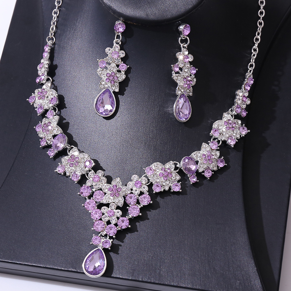 Bridal Water Droplets Flower Alloy Inlay Rhinestones Earrings Necklace display picture 2