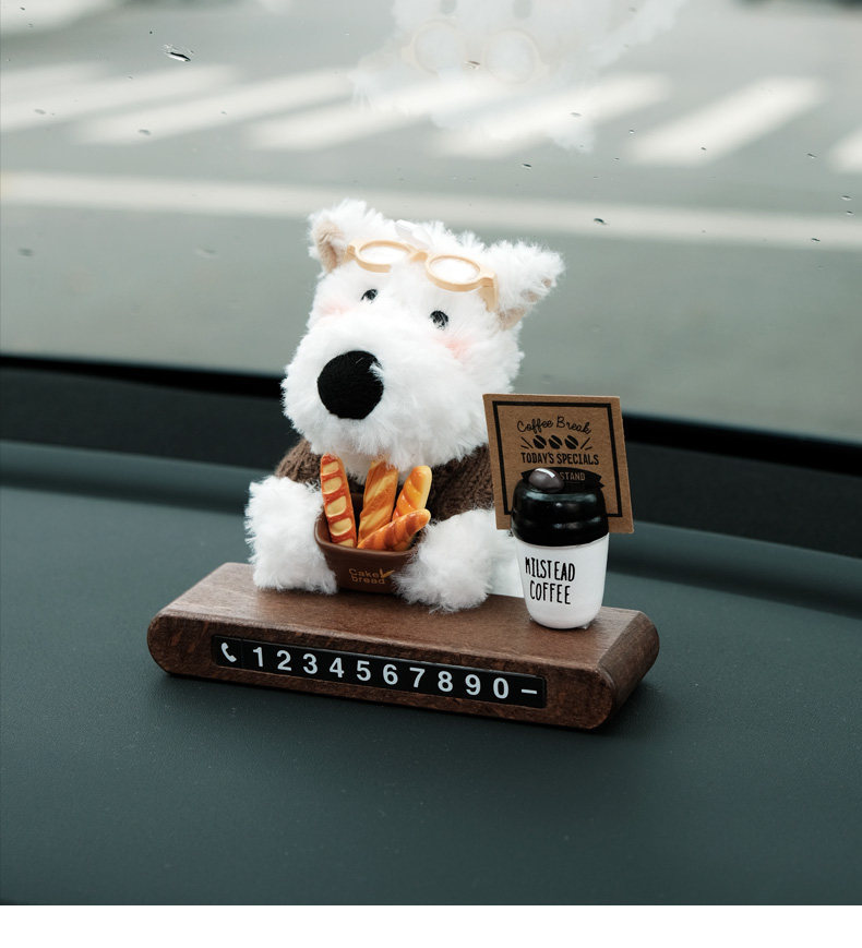 West Highland Cute Car Temporary Parking Number Plate, Car Decoration Accessory