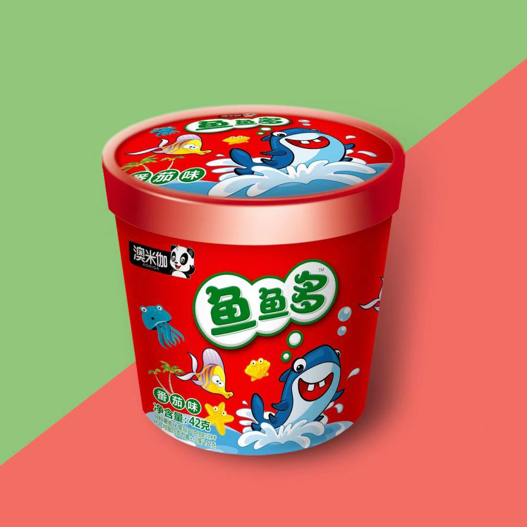 澳米伽_鱼多多 马铃薯膨化食品+巧克力酱+小馒头 桶装休闲零食|ms