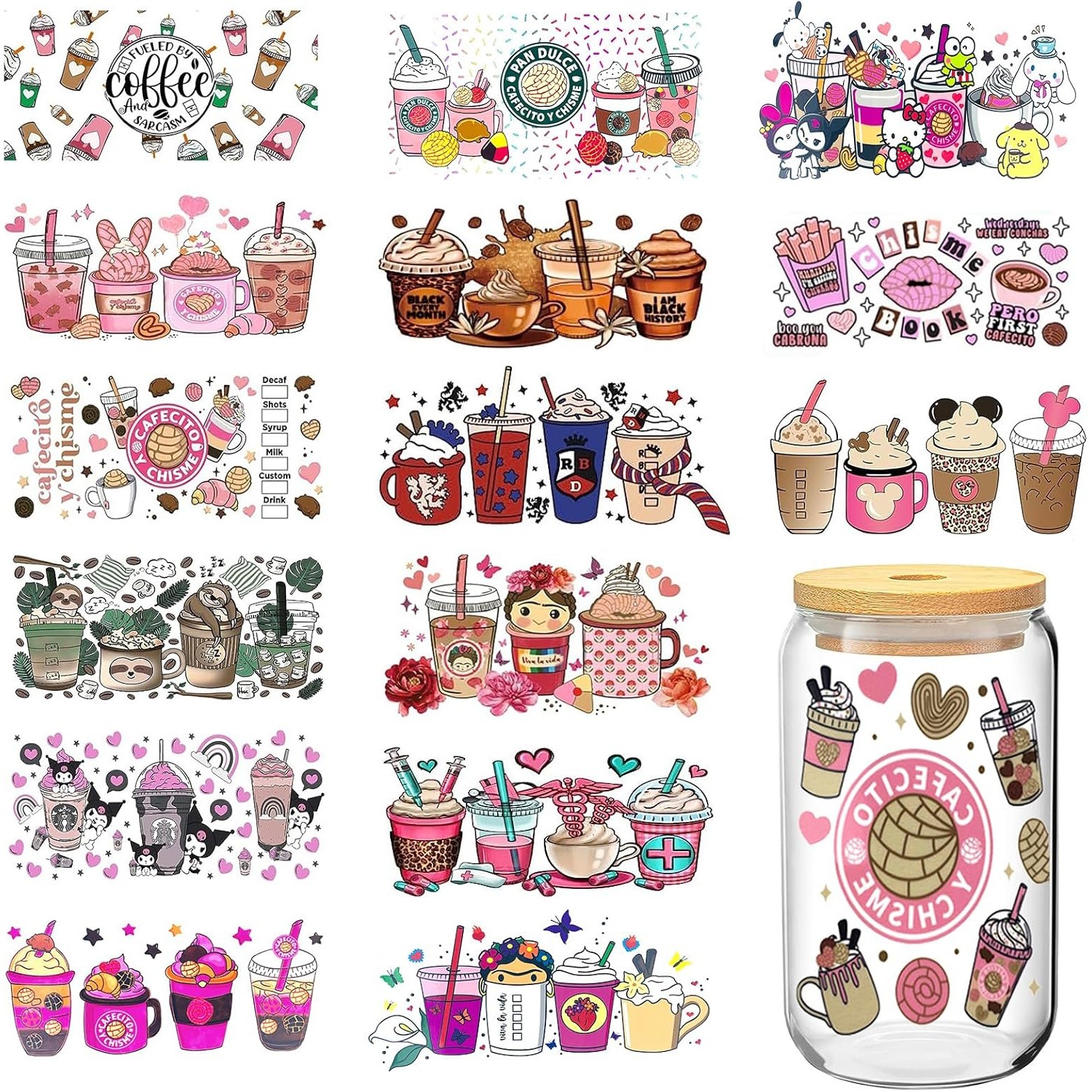 UV DTF杯转印贴适用于玻璃杯水瓶家具DIY装饰