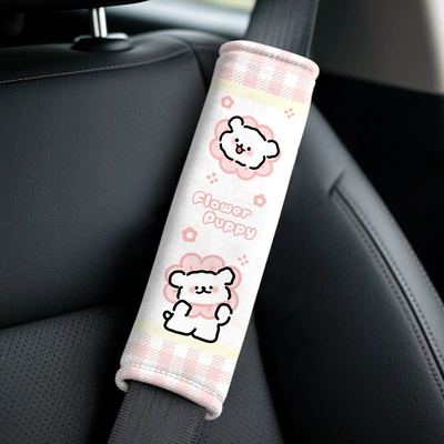 Seat belt shoulder pad Dog Car Seatbelt Shoulder - floral-pink-line-art-white-dog