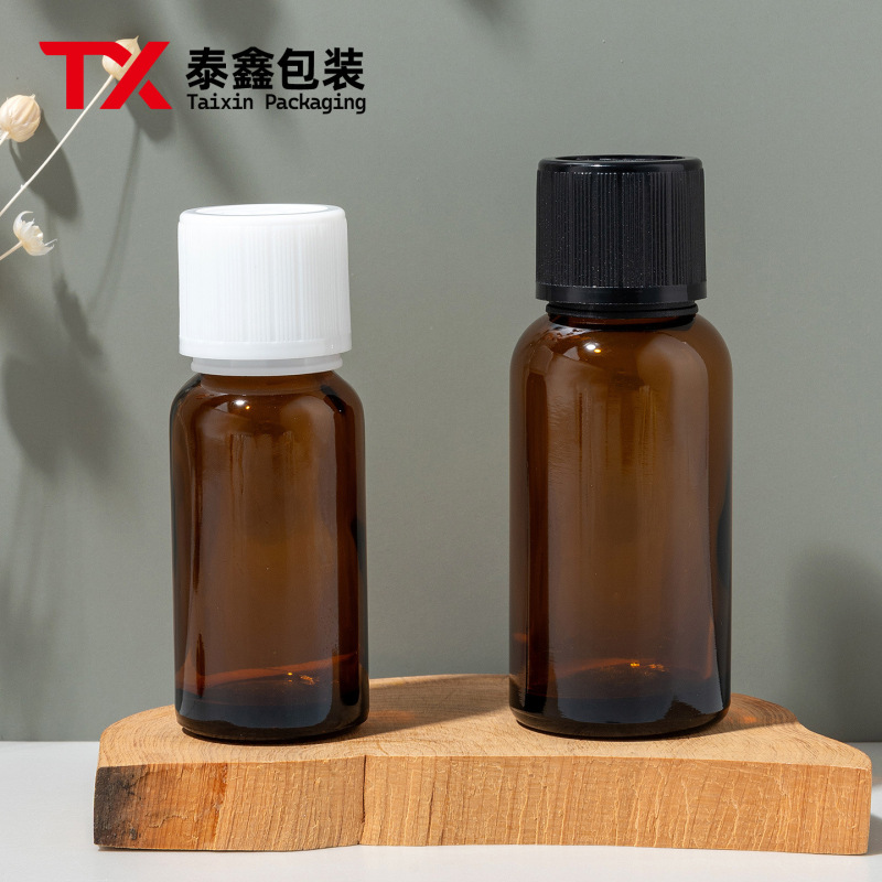 18mm Child-Resistant Anti-Theft Cap Pp Sub-Bottling Bottle for Essence Liquid, Pe Long Spout Stopper Packaging, Amber Essential Oil Bottle