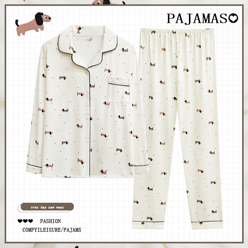 Otoño transfronterizo nuevo pijama mujer imitación algodón estilo coreano cardigan pantalones de manga larga dulce y lindo traje de servicio a domicilio exterior