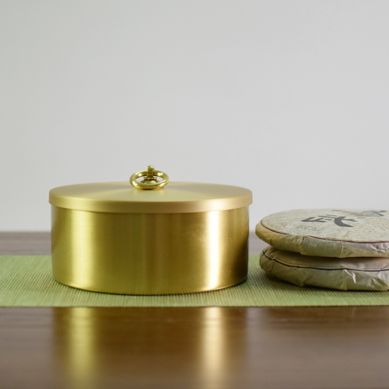 brass Tea cake boxes Pu'er tea Storage Packaging box White tea Canister Tea Box Tea pot household Tea box
