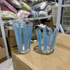 复古家用玻璃杯果汁小众简约蓝色条纹波点咖啡杯不规则水杯牛奶杯