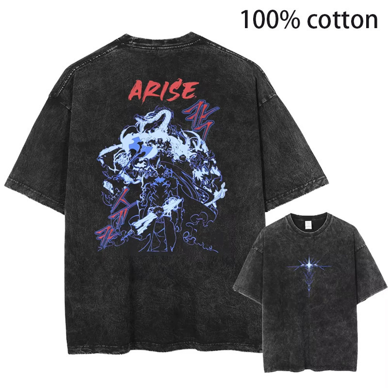 Anime Solo Level Sung Jin Woo Printed Washed T-Shirt Men's Casual Cotton T-Shirt Comic Retro T-Shirt Anime Solo Level Sung Jin Woo Printed Washed T-Shirt Men's Casual Cotton T-Shirt Comic Retro T-Shirt