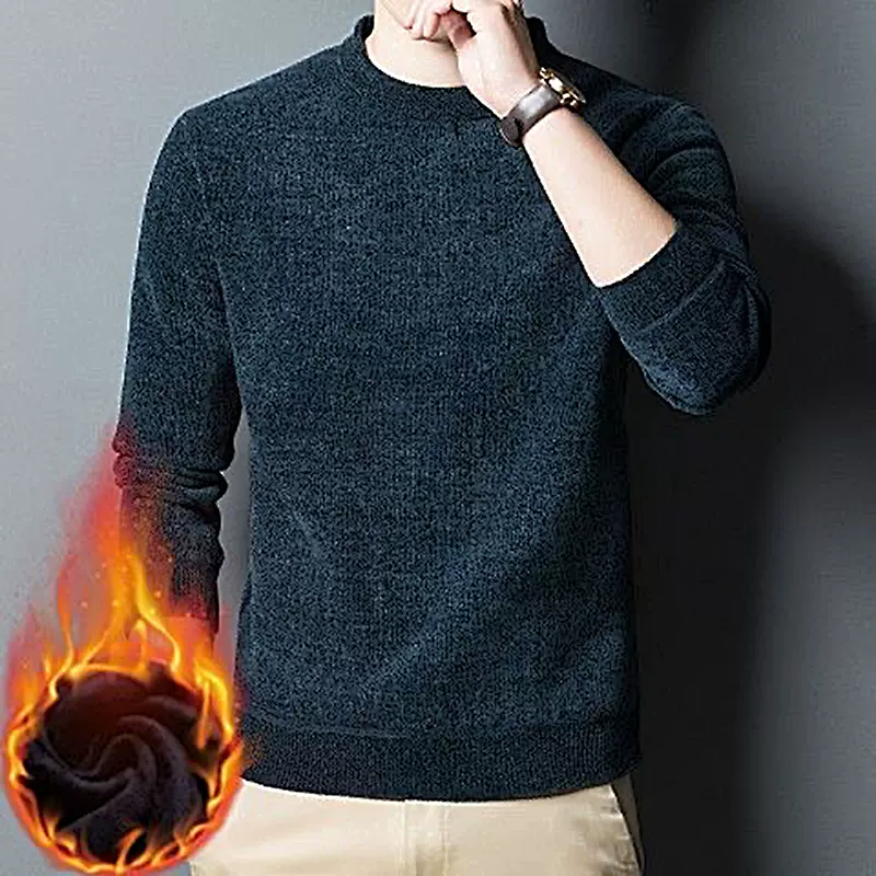 2025雪尼尔秋冬加绒加厚男士毛衣针织衫保暖内衣爸爸中老年打底衫