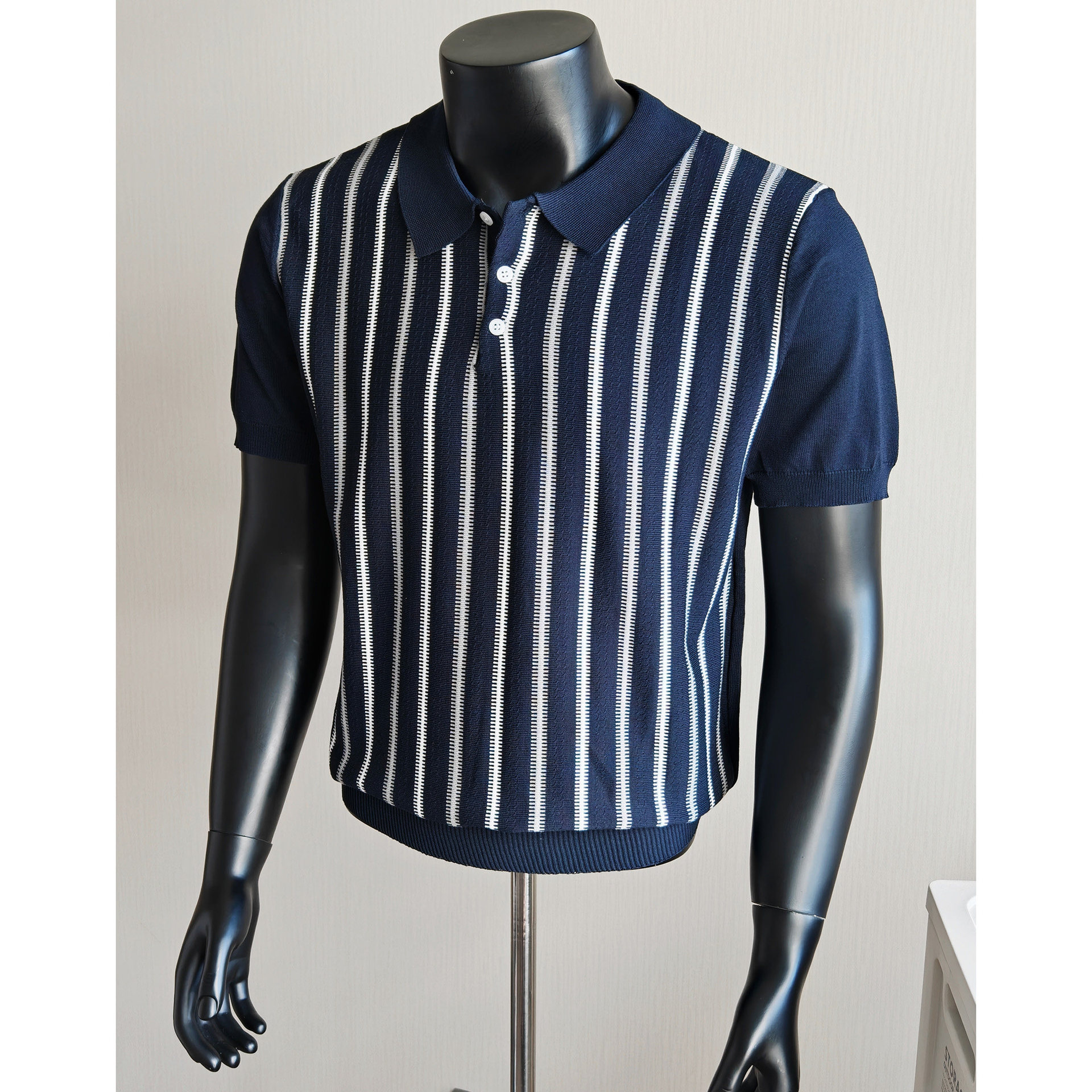 Polo camiseta de punto camiseta de manga corta camiseta de hombre solapa vertical rayas viejos negocios hielo seda fábrica transfronteriza al por mayor