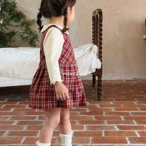 LoveXi Girls' Korean Version Trendy Checkered Dress Autumn College Style Princess Dress Baby Doll Collar Pleated Skirt