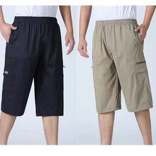 赶集货源中老年松紧裤七分裤夏季薄款男士休闲宽松高腰多口袋中裤