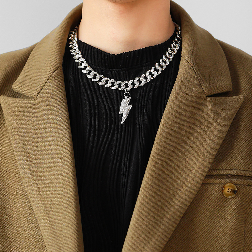 Lightning Hip-Hop Pendant Wholesale New Full Diamond Alloy Cuban Chain European and American Jewelry