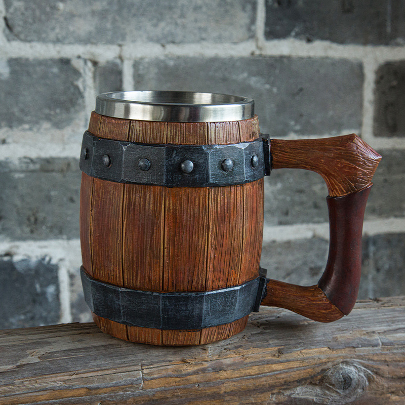 Cross-border new wooden barrel beer mug creative large capacity bar mug water Cup personalized imitation wood stainless steel cup Cross-border new wooden barrel beer mug creative large capacity bar mug water Cup personalized imitation wood stainless steel cup