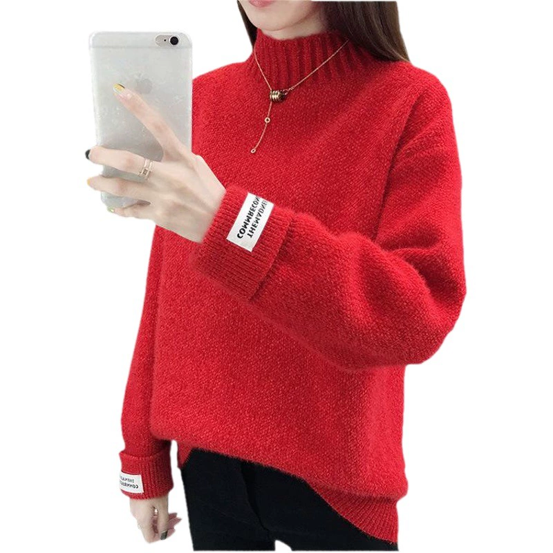 Женский свитер из норки, новинка осени-зимы 2024, в корейском стиле, стильный, толстый, свободного кроя, с воротником-стойкой, женский топ