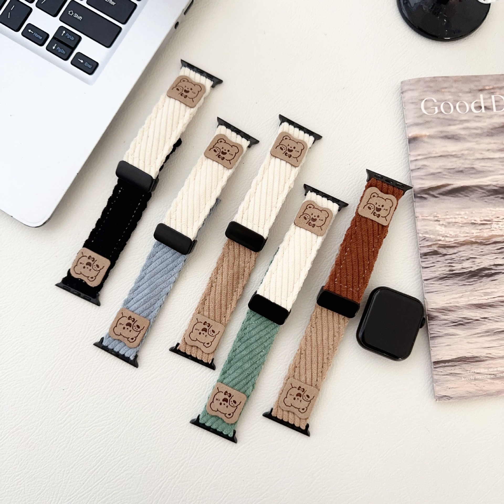 for apple AppleWatchs10 generation watch bear corduroy magnetic buckle iWatch987SE strap