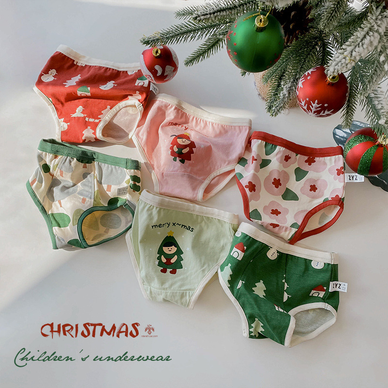 Children's Underwear Wholesale 2025 Autumn and Winter New Cartoon Christmas Triangle Shorts for Small and Medium-Sized Kidsren Pure Cotton Underwear for Boys and Girls