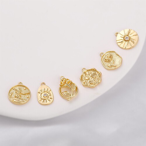 Color-Keeping 14K Gold Plated Sun Rose Eye Oval Pendant DIY Handmade Earrings Necklace Decorative Accessories