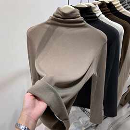 高领德绒打底衫女内搭秋冬季2025新款磨毛加厚时尚黑色堆堆领上衣