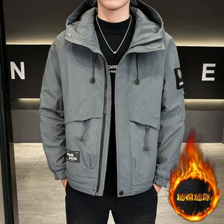 秋冬新款连帽加棉夹克男时尚百搭保暖棉服外套上衣潮流二棉棉衣男
