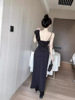 Slim fit dress with high slit suspender， sexy nightclub banquet dress