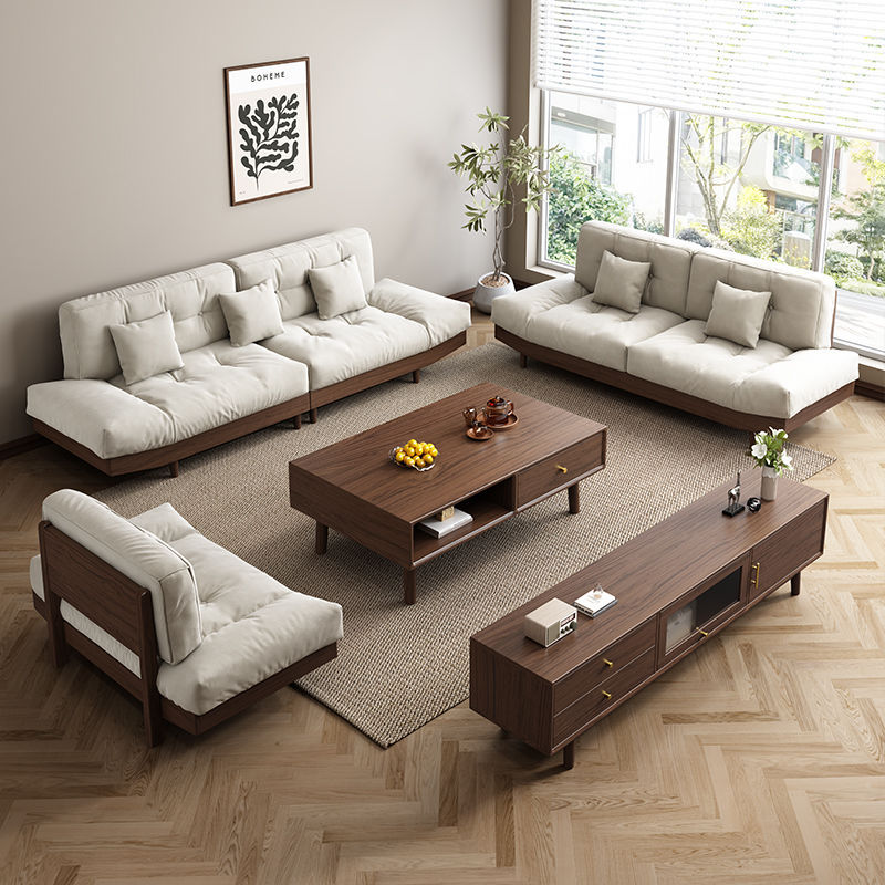 Solid Wood Black Walnut Cloud Solid Wood Sofa Simple Modern Large and Small Apartment Living Room Household Furniture Sofa
