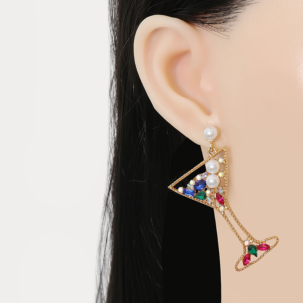 Retro exaggerated geometric champagne glasses drop earrings wholesale