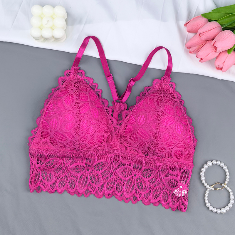 bordado de encaje transfronterizo chaleco bras francés sexy envuelto en el pecho base sin anillo de acero para limpiar el pecho ropa interior de mujer