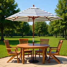 黑白条纹木骨中柱伞 实木遮阳沙滩伞 户外庭院桌椅大太阳伞