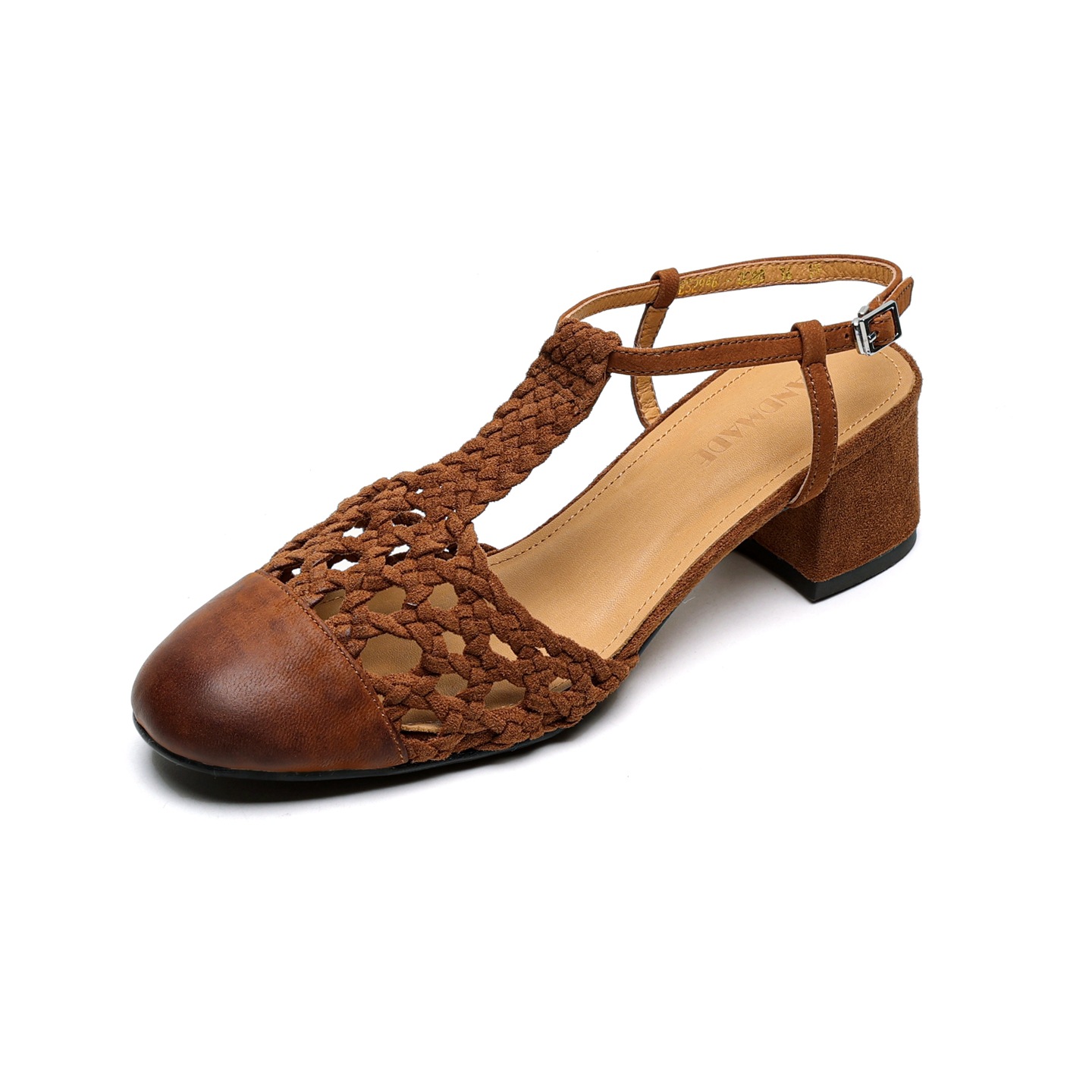 Sandal nữ quai ngang gót thô 5 cm, dây đan kiểu La Mã — màu nâu chi tiết 23
