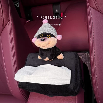 Seat Hanging Bag Decoration Girls | Car tissue box/set - gray-hat-bee-dog-tissue-box-armrest-box-vertical