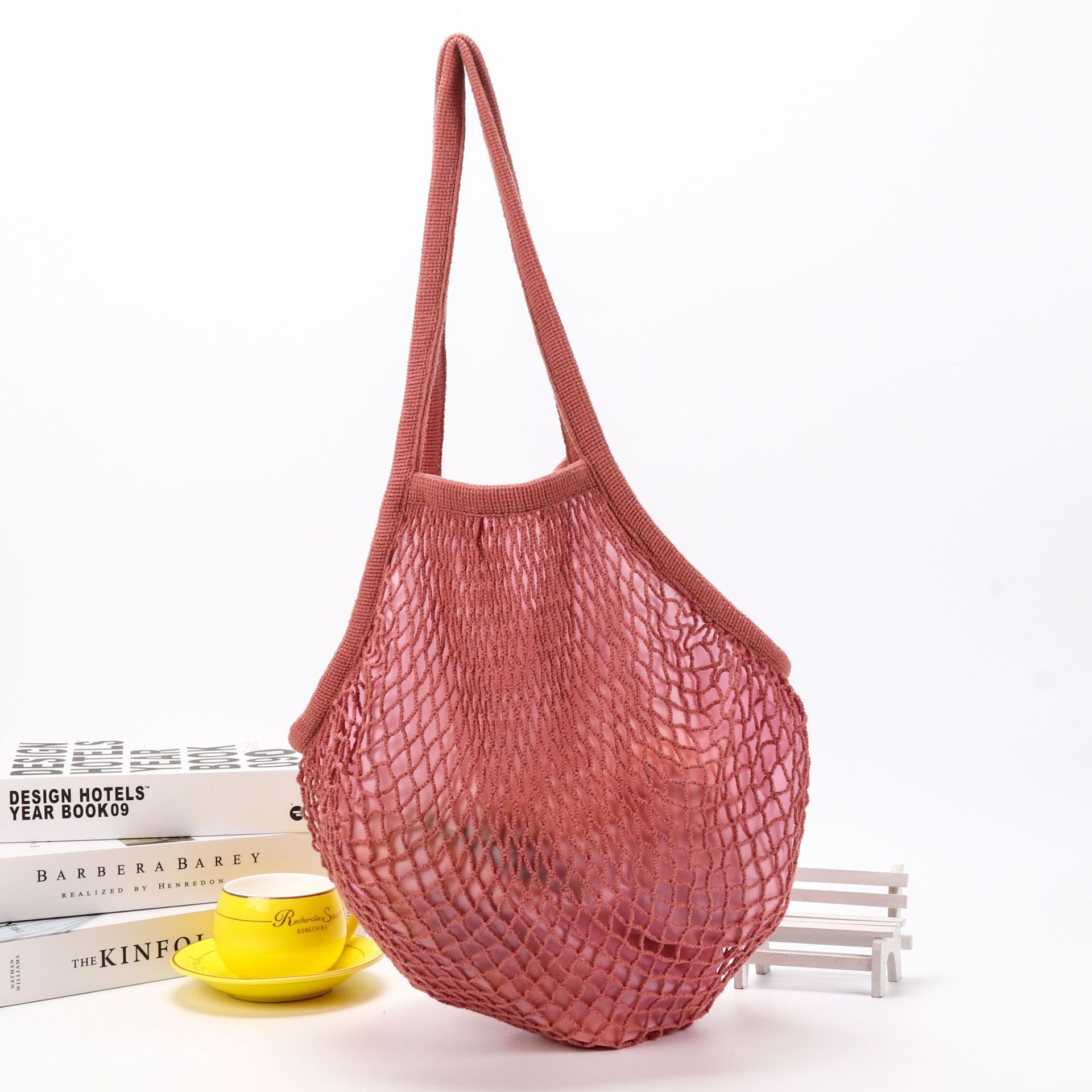 Haitao recomendar hueco de algodón tejido bolsa de malla de playa bolsa de malla de punto portátil ecológico bolsa de compras de algodón