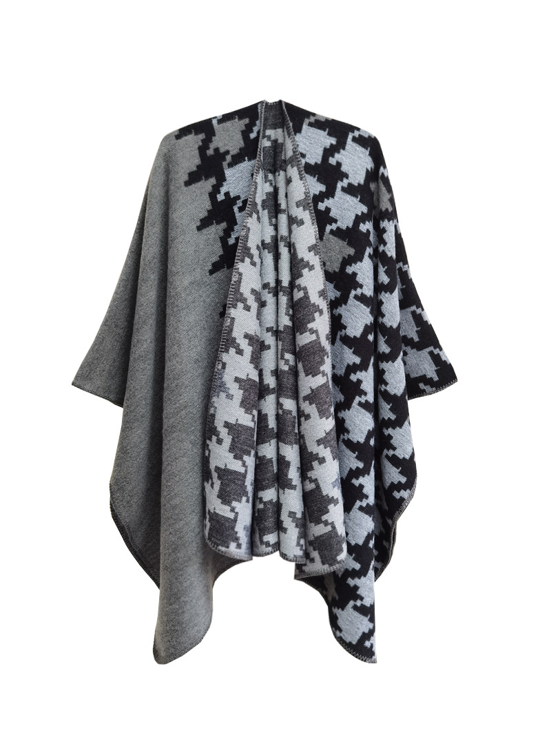 Pelerină unisex, îngroșată, cu despicare jacquard, pentru femei, pelerină acrilică în carouri, mare_voghion.com