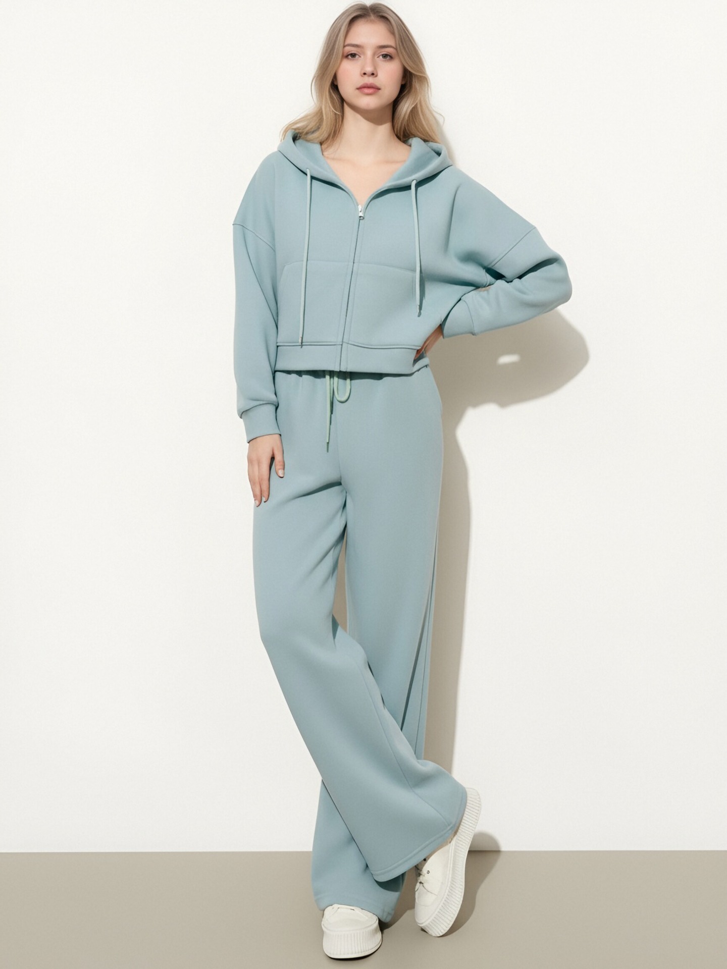European And American Cross-border Fashion Sports Cotton For Women, Solid Color Long-sleeve Zip-up Hoodie With_ecoleips.com