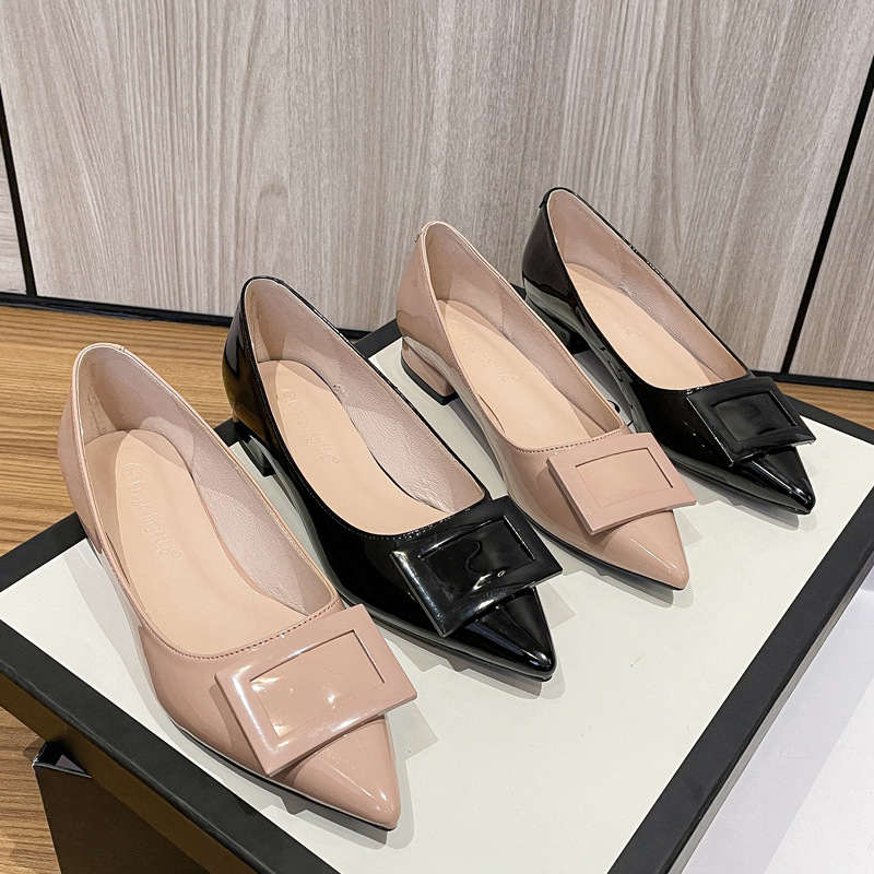 2022 primavera y otoño nuevos zapatos franceses de cuero suave de tacones planos no abrasivo pies de botón cuadrado simple zapatos de mujer 862 - 5