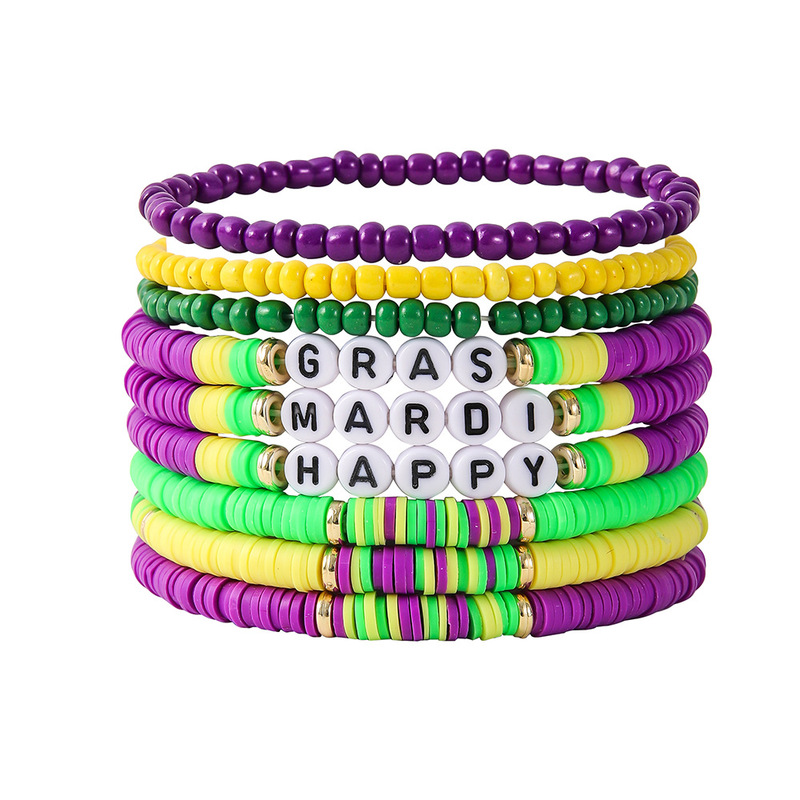 Cross-border popular mardi glass music carnival bracelet suit multi-layer stacked soft pottery letter bracelet