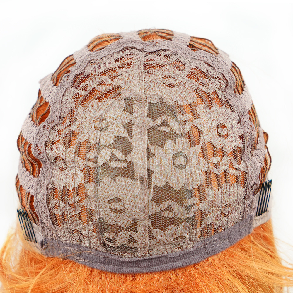 Factory wholesale chemical fiber wig long straight hair headgear 26 inches high temperature wire machine-made rose mesh orange wig_voghion.com