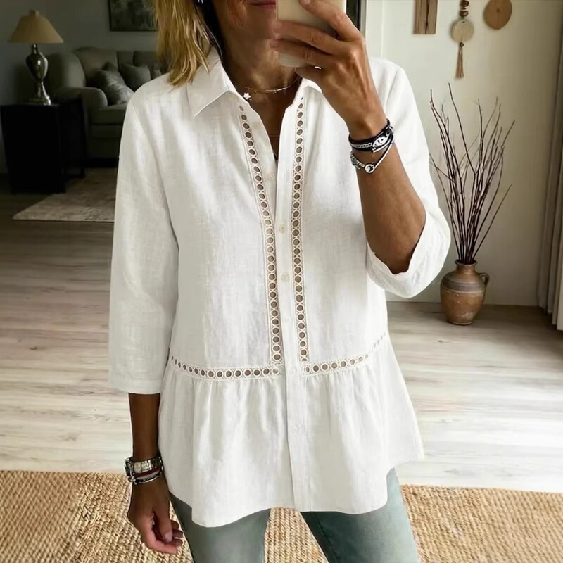 2026 New Summer Women's Clothing Cross-Border European and American Amazon Aliexpress Casual Patchwork Floral Ribbon Cotton and Linen Shirt 2026 New Summer Women's Clothing Cross-Border European and American Amazon Aliexpress Casual Patchwork Floral Ribbon Cotton and Linen Shirt