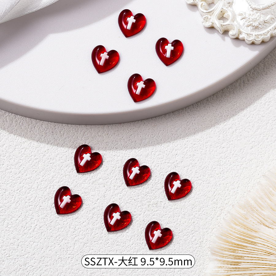 ネイルアクセサリー樹脂透色氷糖ドリルネット赤愛十字架水晶ダイヤモンド平底爪アクセサリー卸売り