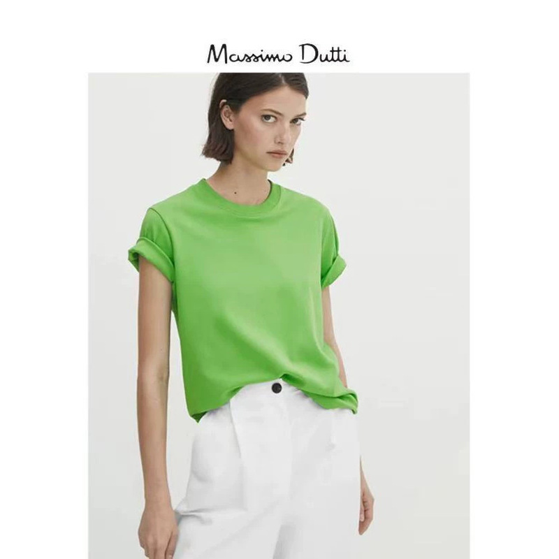 Spring/Summer New Massimo Dutti 2026 Women's Basic Solid Color Comfortable Cotton Round Neck Short Sleeve T-Shirt Spring/Summer New Massimo Dutti 2026 Women's Basic Solid Color Comfortable Cotton Round Neck Short Sleeve T-Shirt