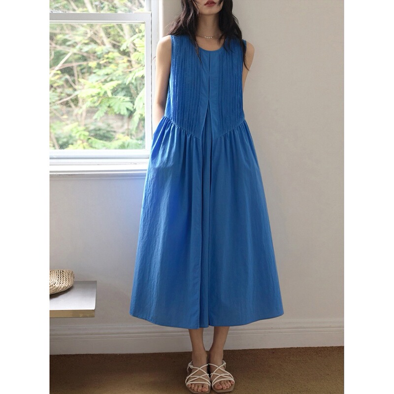 [in Stock] 1313 Klein Blue Color-Enhancing~Eye-Catching Sleeveless Vest Dress for Summer Vacation