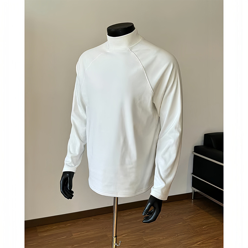 White Half-high Neck Velvet Base Shirt Men's Autumn and Winter Stretch Slim-fit Long-sleeved T-shirt Small Neck Inner Shoulder Sweater