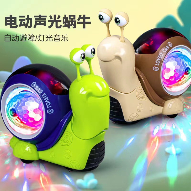 Cross-border electric toy universal wheel automatic obstacle avoidance nod sound and light projection fun small snail children's toys wholesale