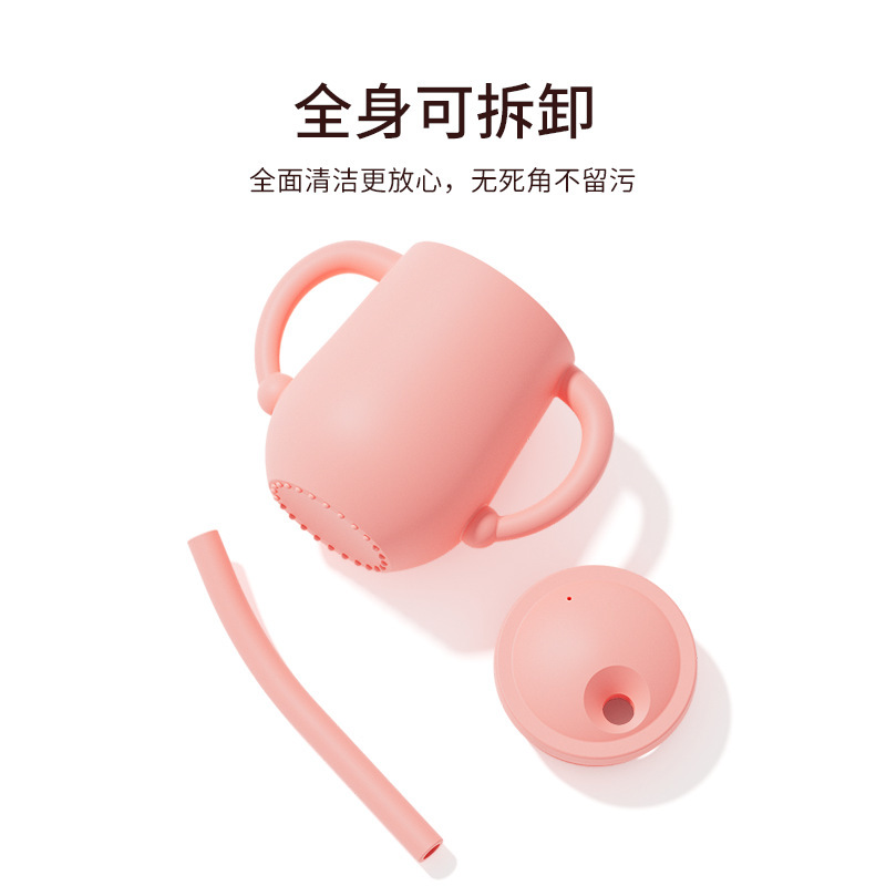 子供用両耳学習用ミルクカップ、乳児用食品グレードシリコンストローカップ、高温耐性、落下防止水カップ、食器|undefined