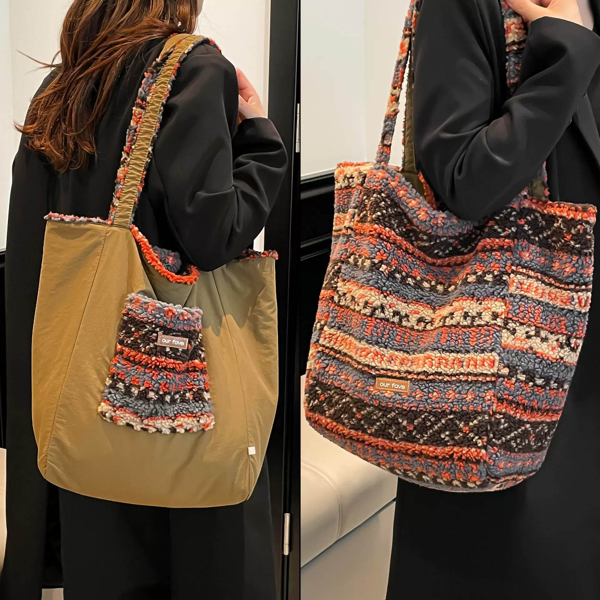 冬季2025新款简约洋气毛绒单肩包女式正反两背时尚百搭通勤托特包