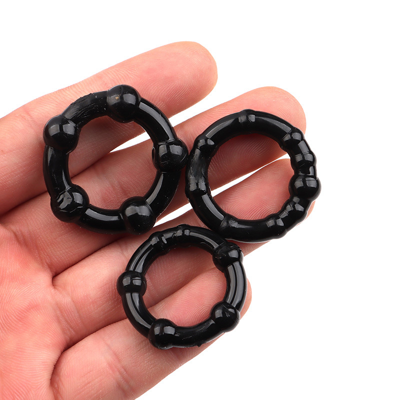 Semen Locking Ring TPE Triple-Ring Penis Exerciser Blue Delay Ring — detail image 7
