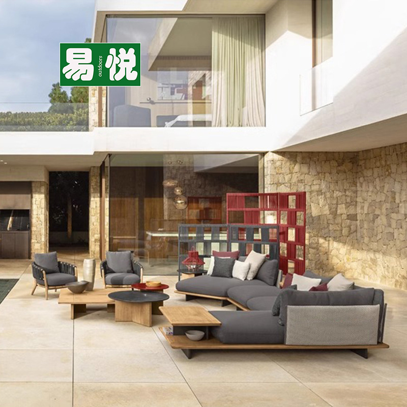Sofá de teca al aire libre patio exterior impermeable protección solar cuerda muebles tejidos B & B hotel villa terraza sofá de madera maciza